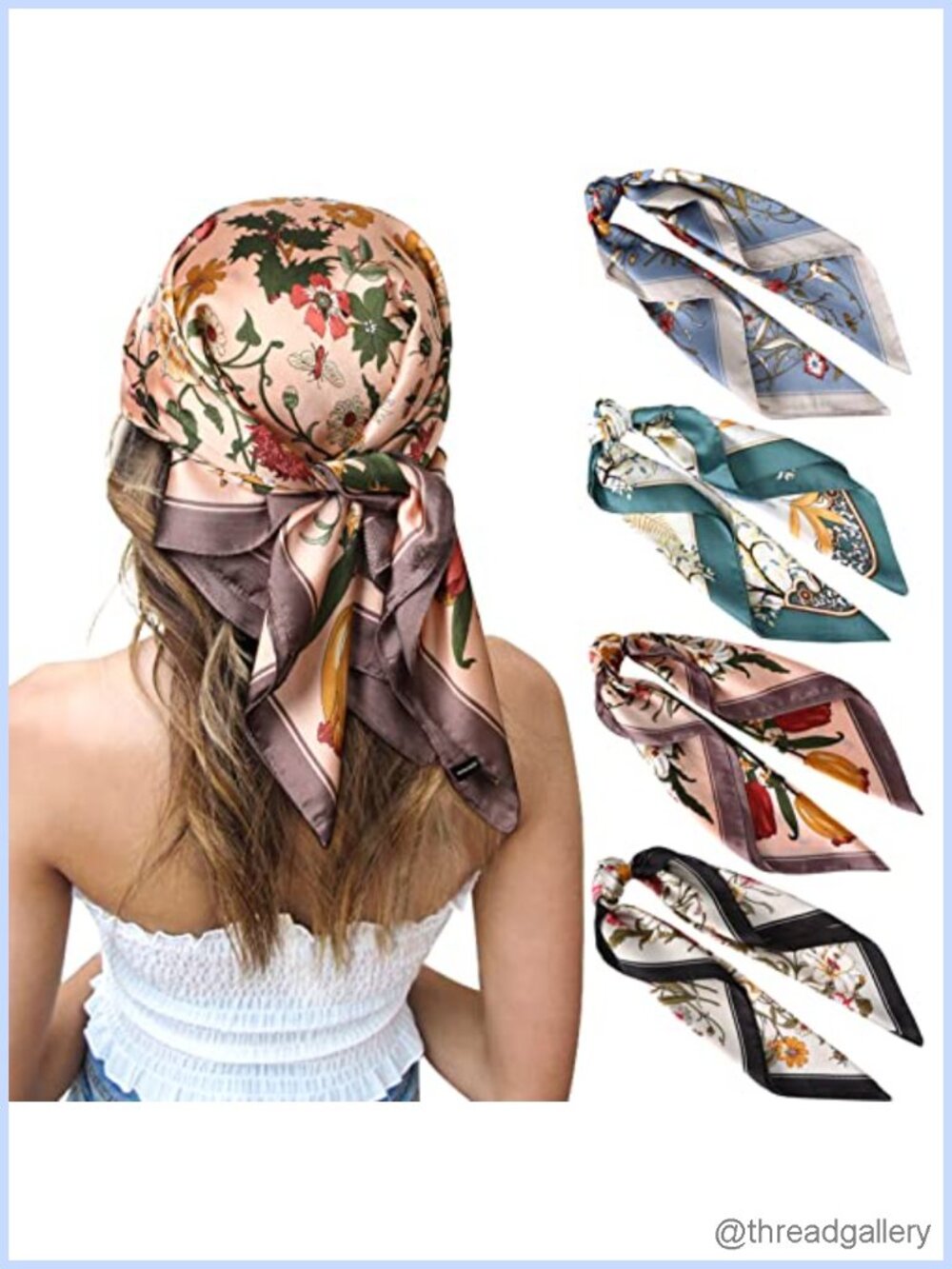 Satin Silk Feeling Square Head Scarf Set 27.5 inch Hair Bandana Neck Tie